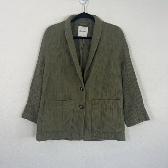 Madewell Olive Green Lightspun Dorset Slouchy Blazer Oversized Coat Size Medium - Picture 2 of 12